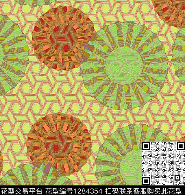 几何抽象混合拼接数码印花华亿平台下载（图片编号: 1284354） - 瓦栏（Walan）