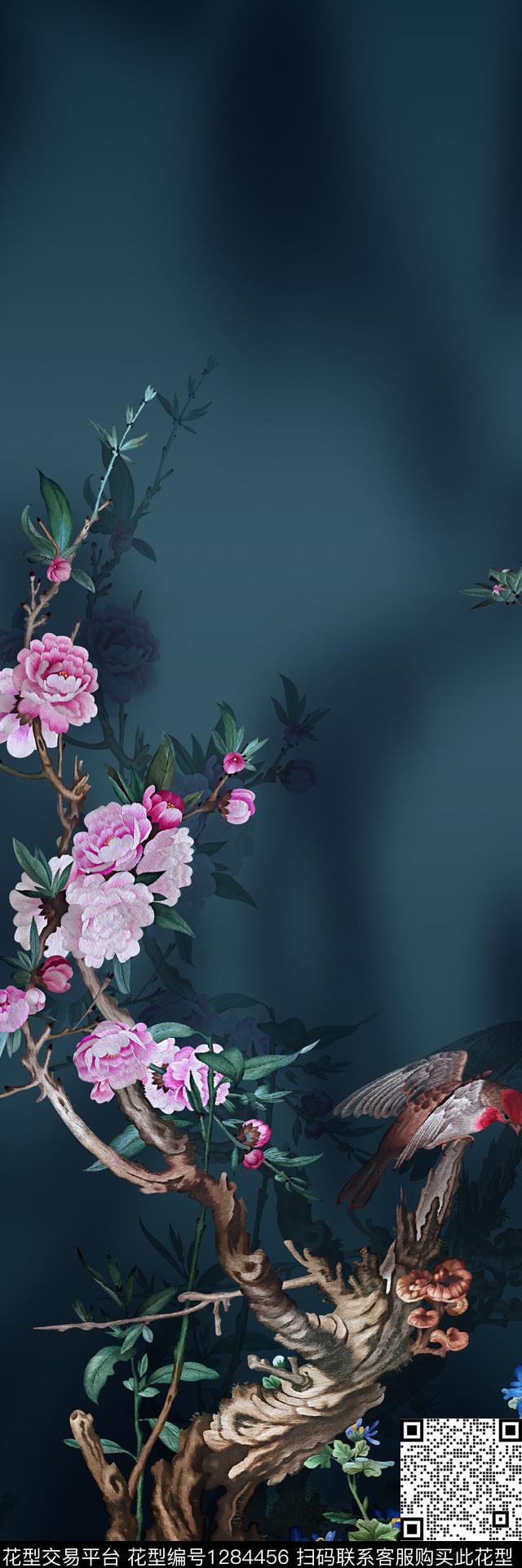 绣花华亿平台花鸟大牌风数码印花华亿平台下载（图片编号: 1284456） - 瓦栏（Walan）