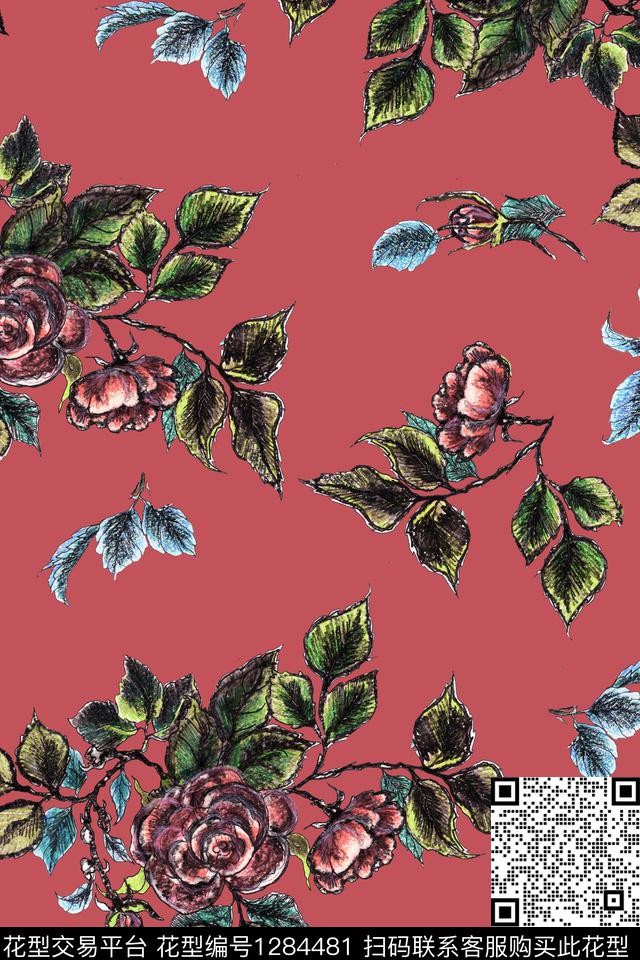 复古花卉抽象数码印花华亿平台下载（图片编号: 1284481） - 瓦栏（Walan）