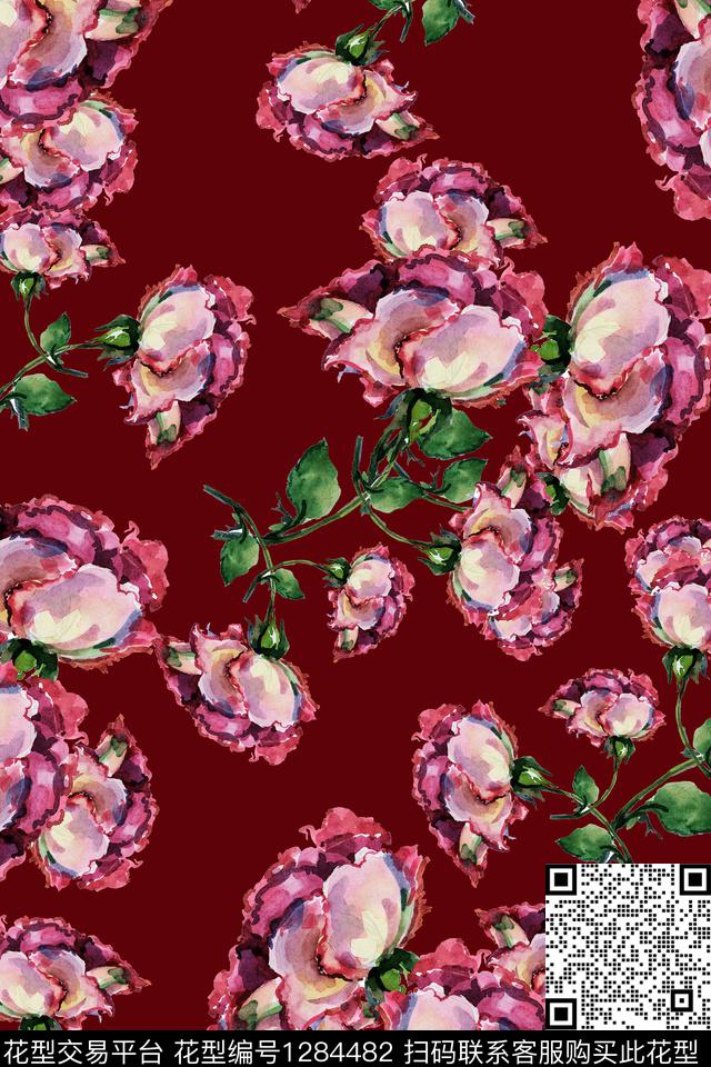 复古花卉抽象数码印花华亿平台下载（图片编号: 1284482） - 瓦栏（Walan）