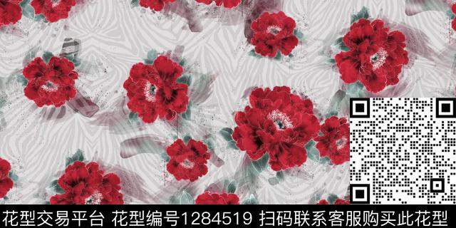 花卉手绘日系水墨数码印花华亿平台下载（图片编号: 1284519） - 瓦栏（Walan）