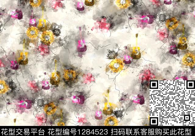 水彩花卉手绘数码印花华亿平台下载（图片编号: 1284523） - 瓦栏（Walan）
