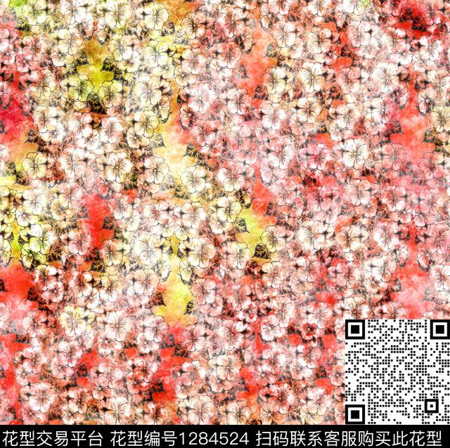 水彩花卉手绘数码印花华亿平台下载（图片编号: 1284524） - 瓦栏（Walan）