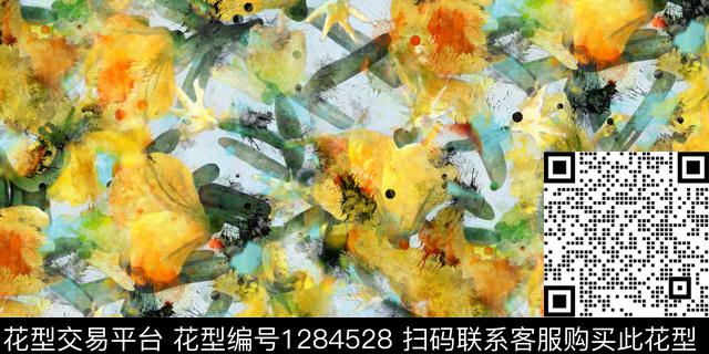水彩花卉手绘数码印花华亿平台下载（图片编号: 1284528） - 瓦栏（Walan）