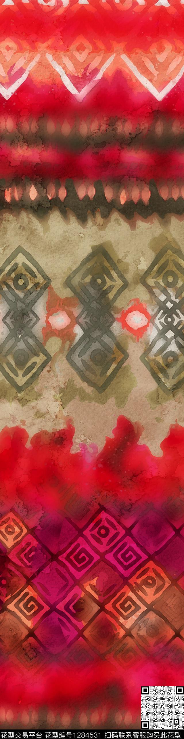 手绘民族风日系水墨数码印花华亿平台下载（图片编号: 1284531） - 瓦栏（Walan）