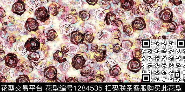 花卉手绘艺术绘画数码印花华亿平台下载（图片编号: 1284535） - 瓦栏（Walan）