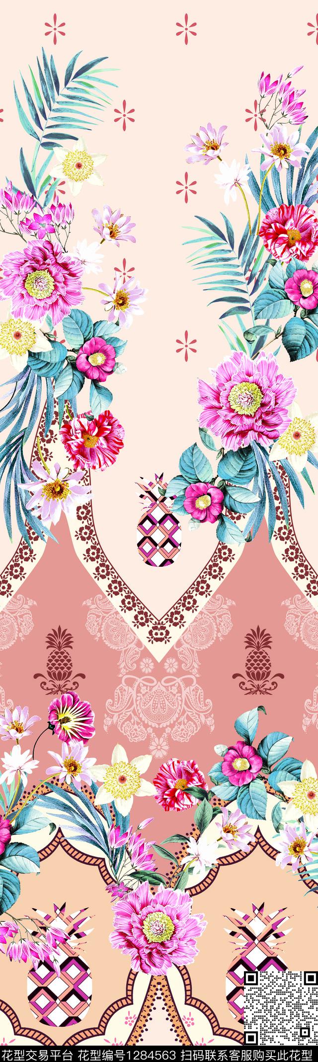 奢华复古定位花数码印花华亿平台下载（图片编号: 1284563） - 瓦栏（Walan）