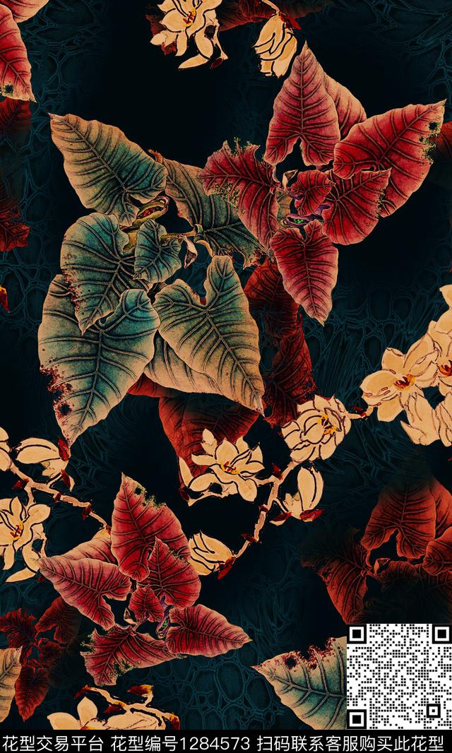 女装花卉绿植树叶数码印花华亿平台下载（图片编号: 1284573） - 瓦栏（Walan）