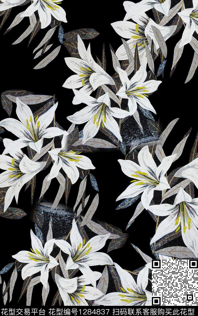 时尚包金百合数码印花华亿平台下载（图片编号: 1284837） - 瓦栏（Walan）