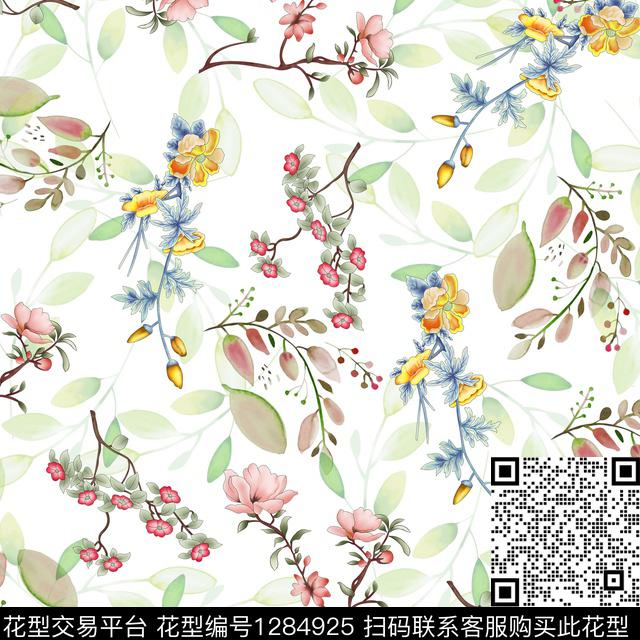 花卉大牌风小清新数码印花华亿平台下载（图片编号: 1284925） - 瓦栏（Walan）