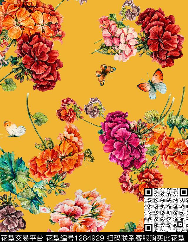 奢华花卉大牌风数码印花华亿平台下载（图片编号: 1284929） - 瓦栏（Walan）