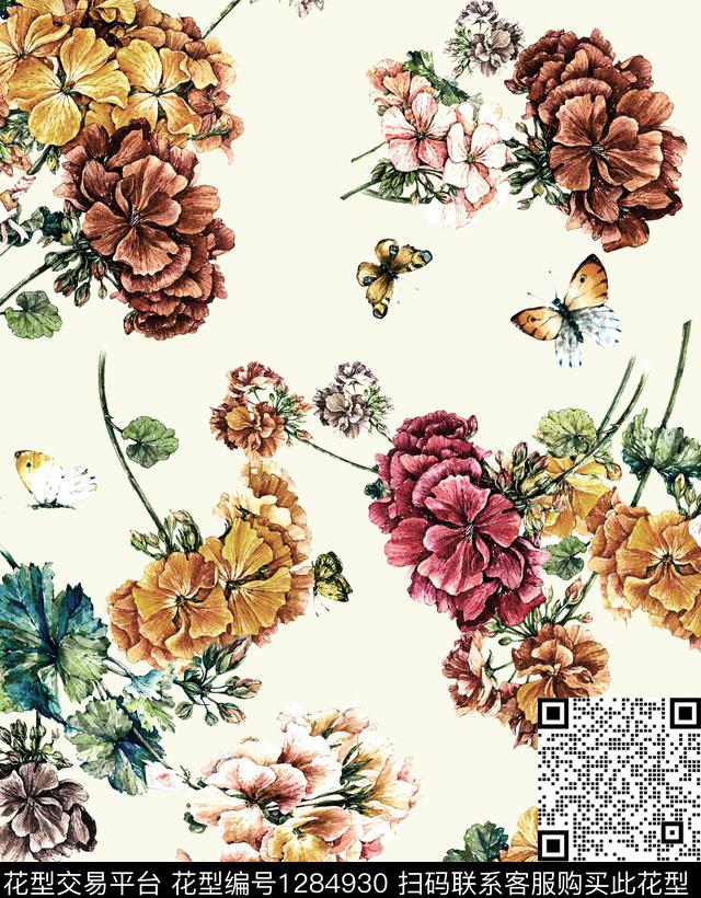 奢华花卉大牌风数码印花华亿平台下载（图片编号: 1284930） - 瓦栏（Walan）