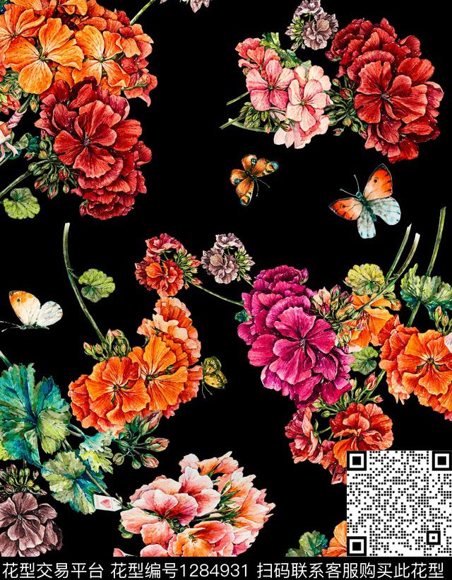 奢华花卉大牌风数码印花华亿平台下载（图片编号: 1284931） - 瓦栏（Walan）