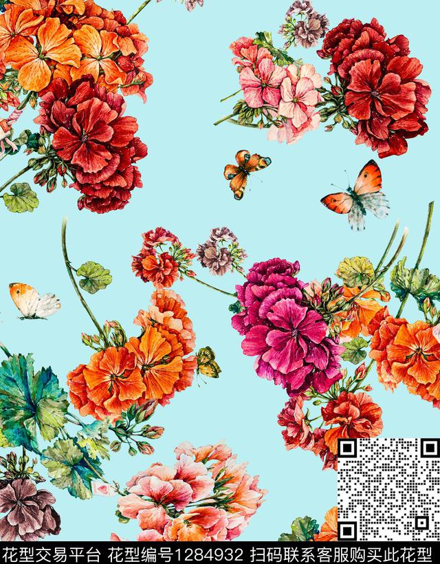 奢华花卉大牌风数码印花华亿平台下载（图片编号: 1284932） - 瓦栏（Walan）