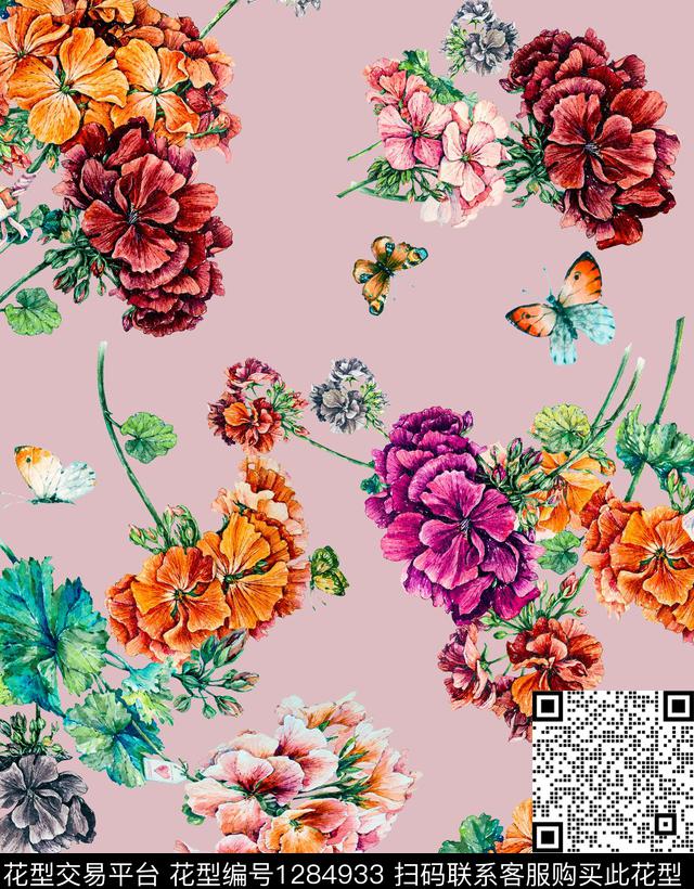 奢华花卉大牌风数码印花华亿平台下载（图片编号: 1284933） - 瓦栏（Walan）