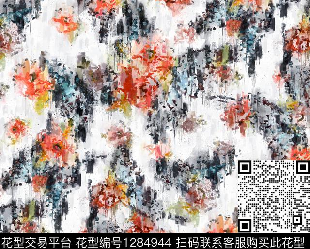 花卉肌理抽象数码印花华亿平台下载（图片编号: 1284944） - 瓦栏（Walan）