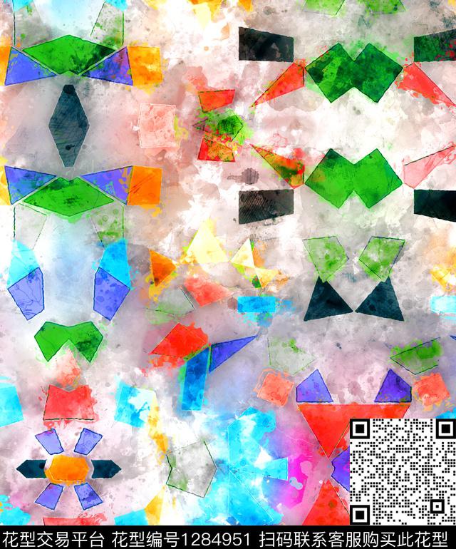 水彩几何手绘数码印花华亿平台下载（图片编号: 1284951） - 瓦栏（Walan）