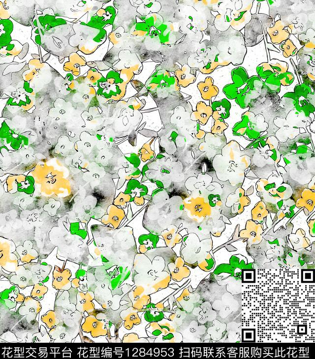 水彩花卉手绘数码印花华亿平台下载（图片编号: 1284953） - 瓦栏（Walan）