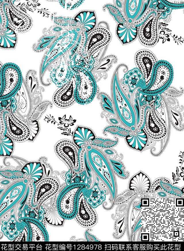 女装佩斯利民族花卉数码印花华亿平台下载（图片编号: 1284978） - 瓦栏（Walan）