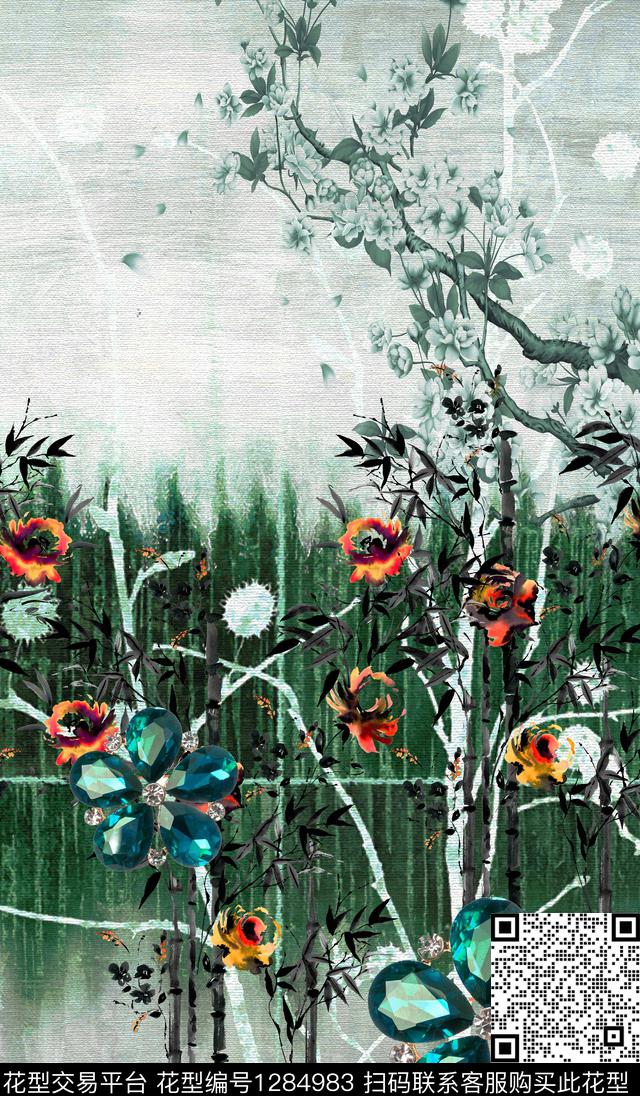 定位花香云纱素雅数码印花华亿平台下载（图片编号: 1284983） - 瓦栏（Walan）