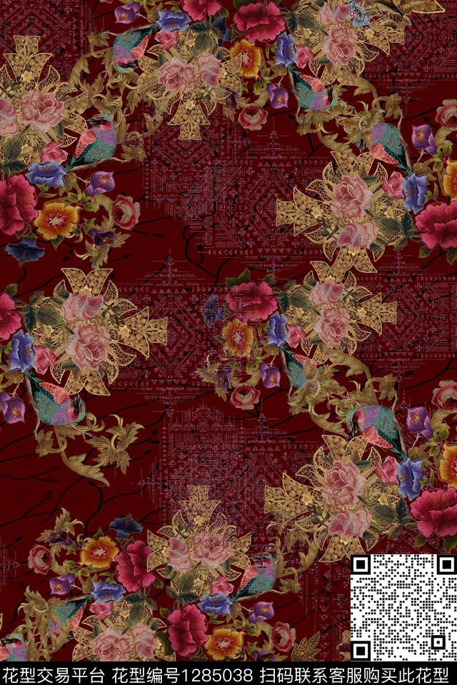 香云纱缎面满版散花数码印花华亿平台下载（图片编号: 1285038） - 瓦栏（Walan）