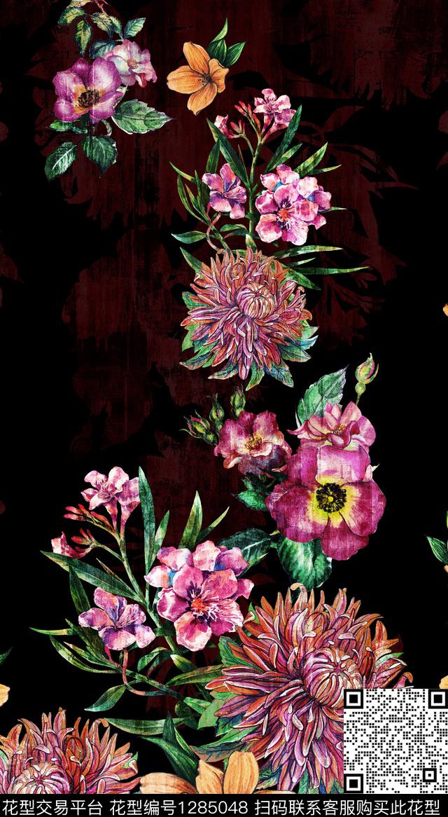 纹理花卉旗袍数码印花华亿平台下载（图片编号: 1285048） - 瓦栏（Walan）