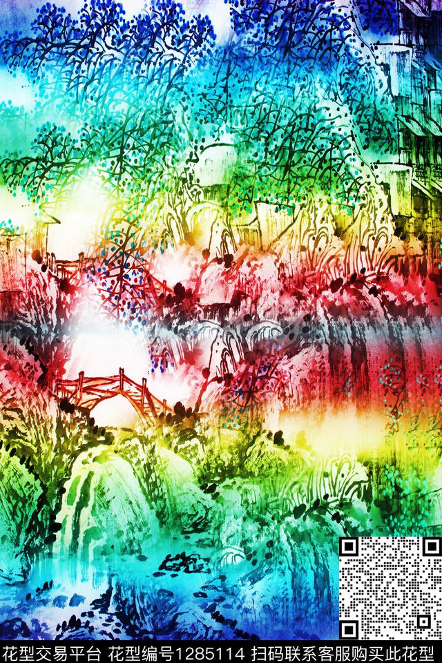 渐变国画时尚大牌数码印花华亿平台下载（图片编号: 1285114） - 瓦栏（Walan）