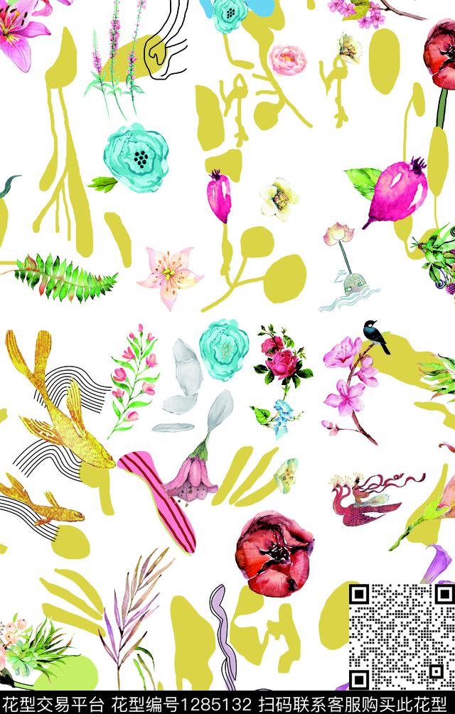 花卉大牌风水果花朵数码印花华亿平台下载（图片编号: 1285132） - 瓦栏（Walan）