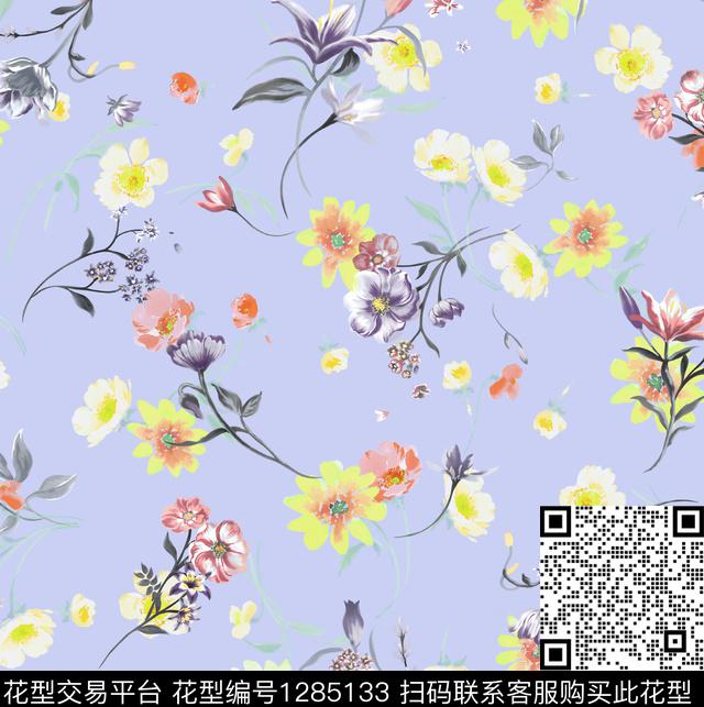手绘花卉数码印花华亿平台下载（图片编号: 1285133） - 瓦栏（Walan）