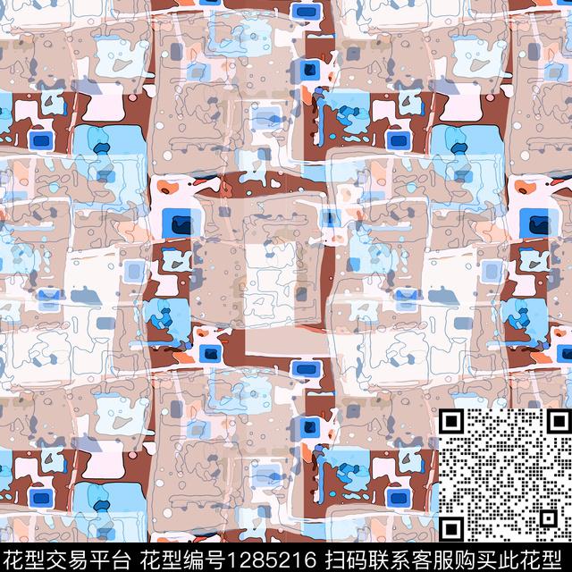 几何抽象手绘线条笔触数码印花华亿平台下载（图片编号: 1285216） - 瓦栏（Walan）