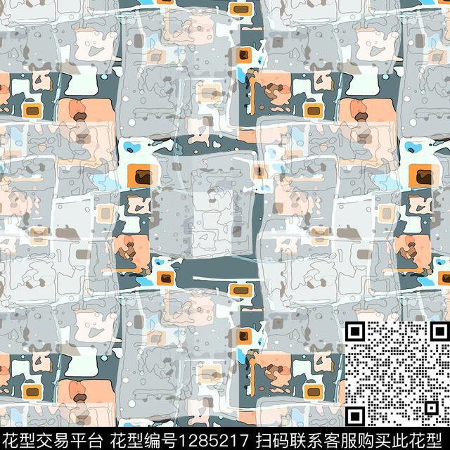 几何抽象手绘线条笔触数码印花华亿平台下载（图片编号: 1285217） - 瓦栏（Walan）