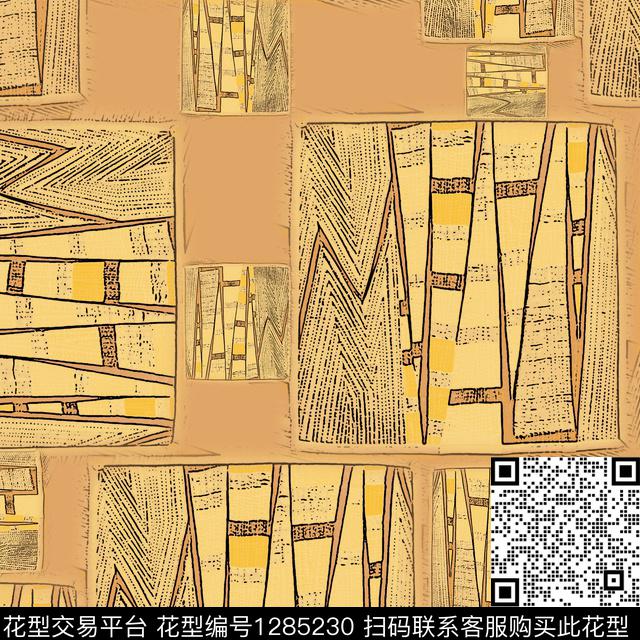 几何抽象手绘线条笔触数码印花华亿平台下载（图片编号: 1285230） - 瓦栏（Walan）