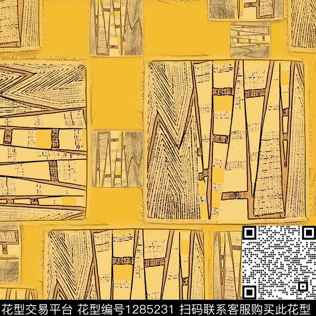 几何抽象手绘线条笔触数码印花华亿平台下载（图片编号: 1285231） - 瓦栏（Walan）