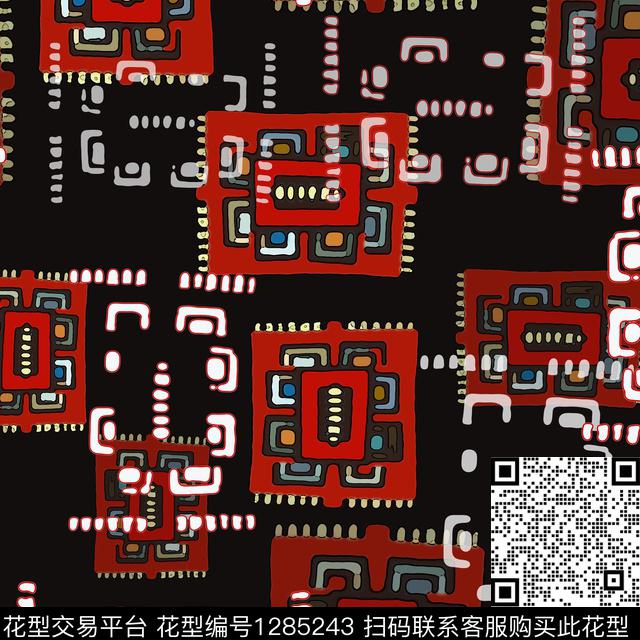 几何民族风手绘线条笔触数码印花华亿平台下载（图片编号: 1285243） - 瓦栏（Walan）