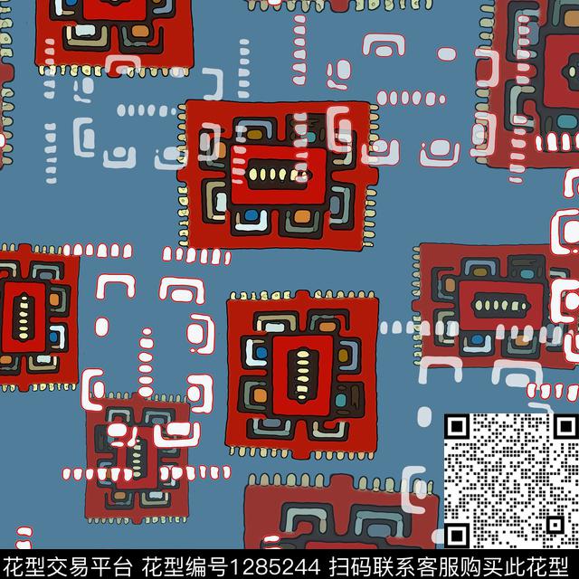 几何民族风手绘线条笔触数码印花华亿平台下载（图片编号: 1285244） - 瓦栏（Walan）