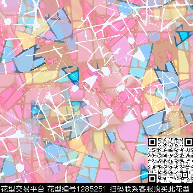 几何抽象手绘线条笔触数码印花华亿平台下载（图片编号: 1285251） - 瓦栏（Walan）