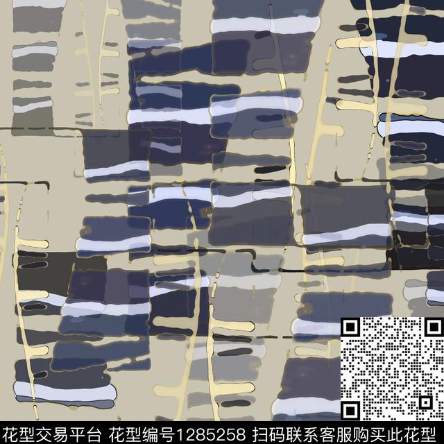 条纹混搭手绘线条笔触抽象数码印花华亿平台下载（图片编号: 1285258） - 瓦栏（Walan）