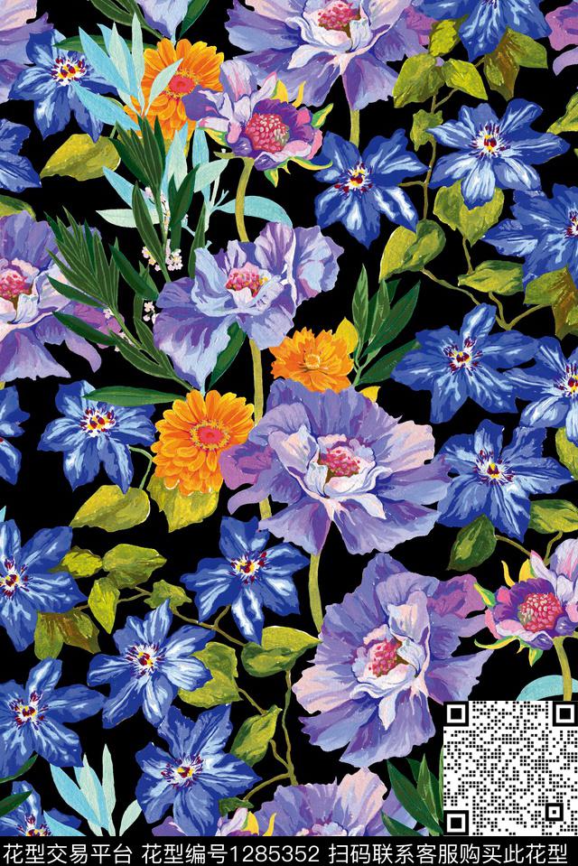 花卉春夏华亿平台大牌风数码印花华亿平台下载（图片编号: 1285352） - 瓦栏（Walan）