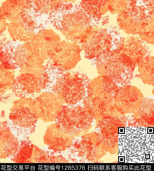 绣球花手绘花卉水彩花卉数码印花华亿平台下载（图片编号: 1285376） - 瓦栏（Walan）