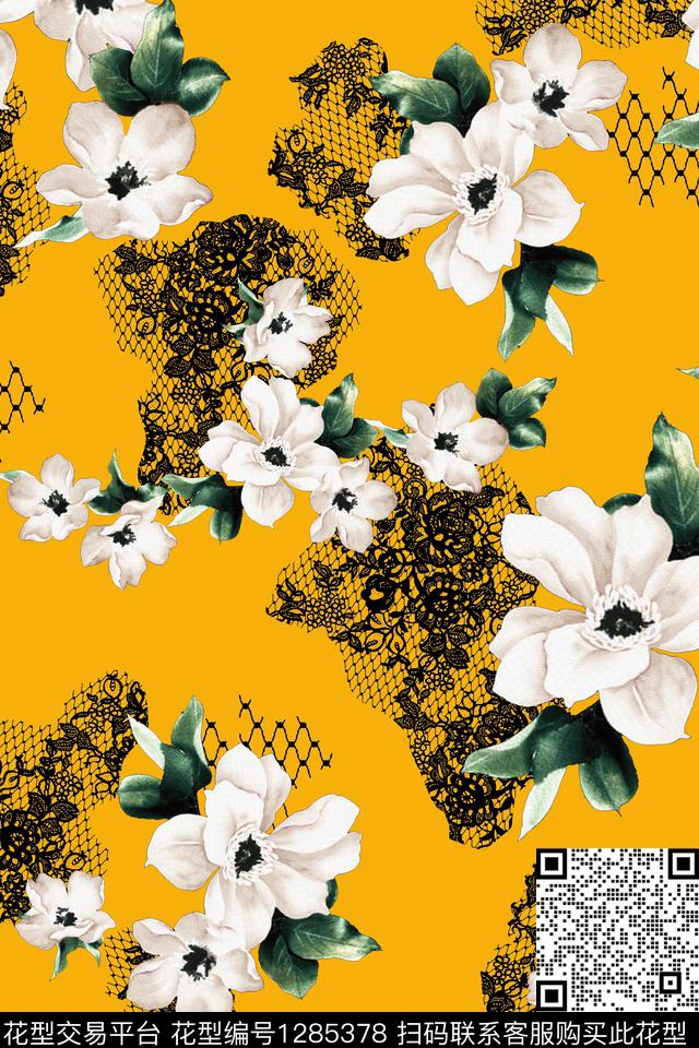 花卉植物网布蕾丝数码印花华亿平台下载（图片编号: 1285378） - 瓦栏（Walan）
