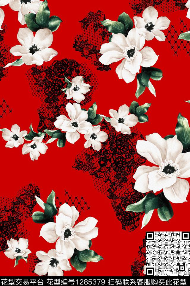 花卉大牌风植物数码印花华亿平台下载（图片编号: 1285379） - 瓦栏（Walan）