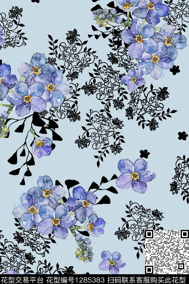 花卉大牌风植物数码印花华亿平台下载（图片编号: 1285383） - 瓦栏（Walan）
