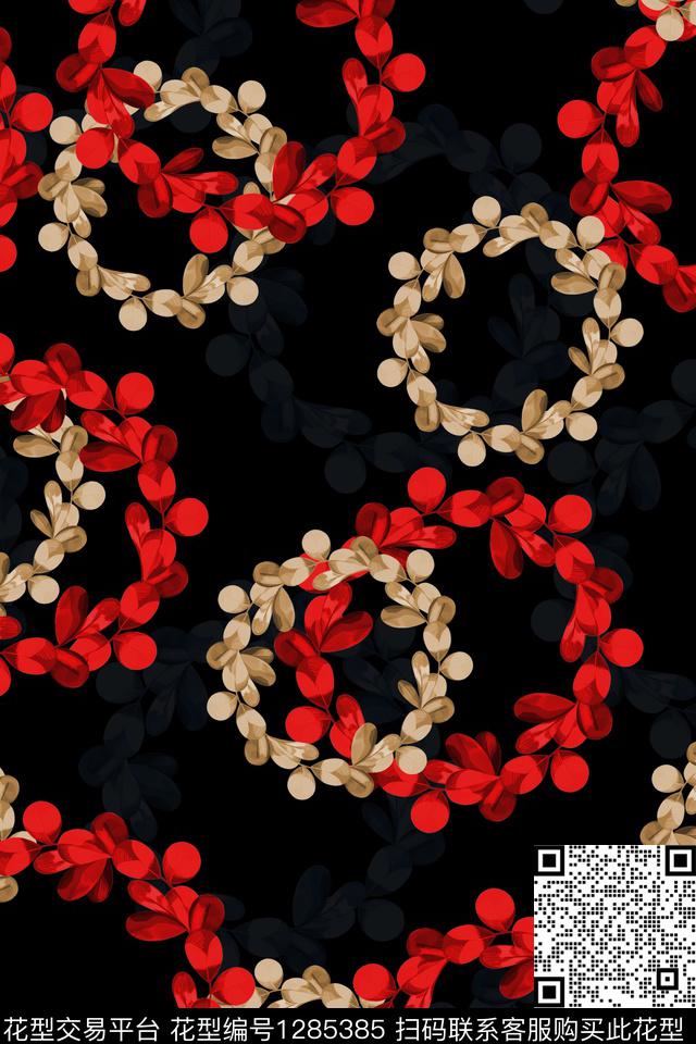 花卉大牌风植物数码印花华亿平台下载（图片编号: 1285385） - 瓦栏（Walan）