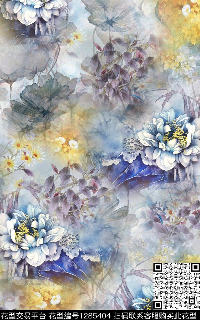 花卉手绘中国风数码印花华亿平台下载（图片编号: 1285404） - 瓦栏（Walan）