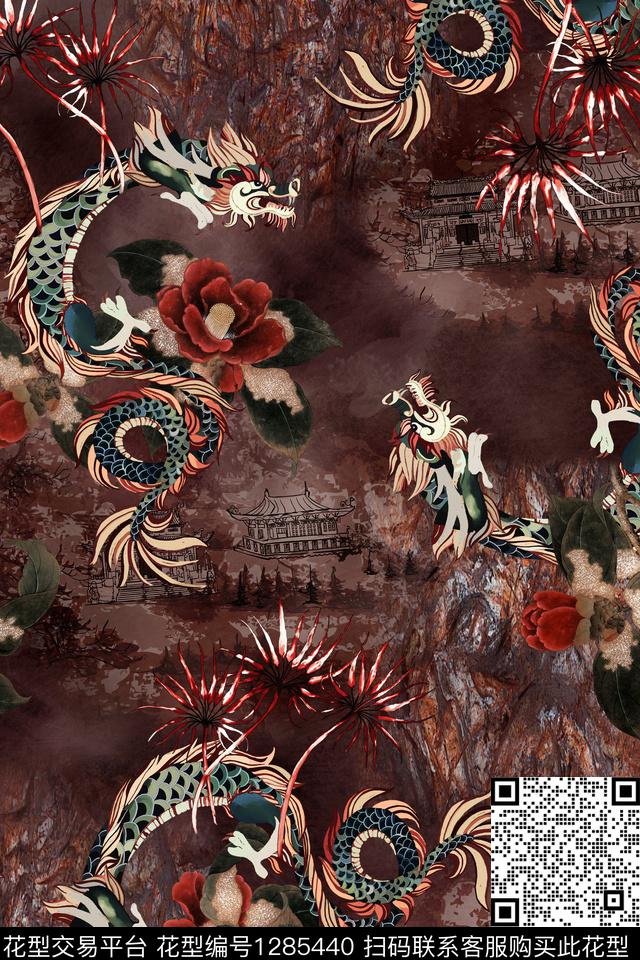 花卉香云纱国画数码印花华亿平台下载（图片编号: 1285440） - 瓦栏（Walan）