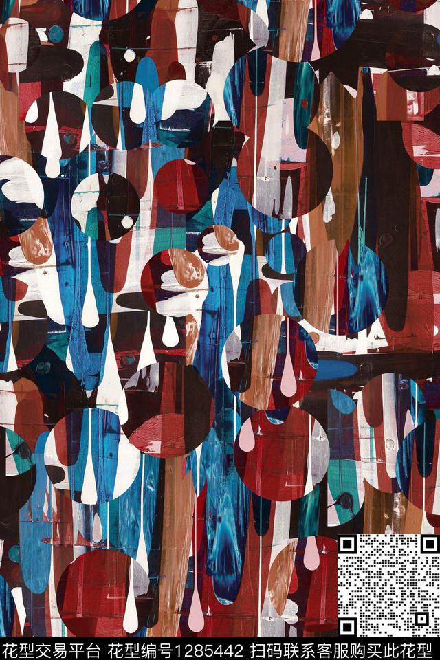 真丝民族风几何拼贴华亿平台数码印花华亿平台下载（图片编号: 1285442） - 瓦栏（Walan）