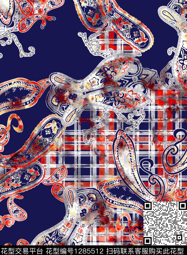 水彩佩斯利手绘数码印花华亿平台下载（图片编号: 1285512） - 瓦栏（Walan）