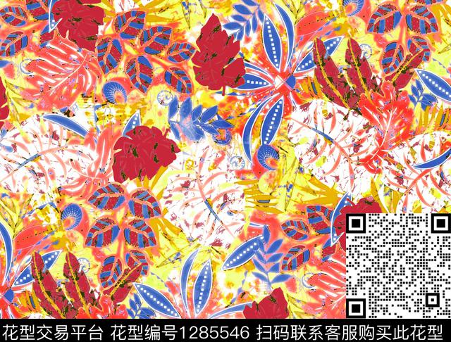 花卉手绘日系水墨数码印花华亿平台下载（图片编号: 1285546） - 瓦栏（Walan）