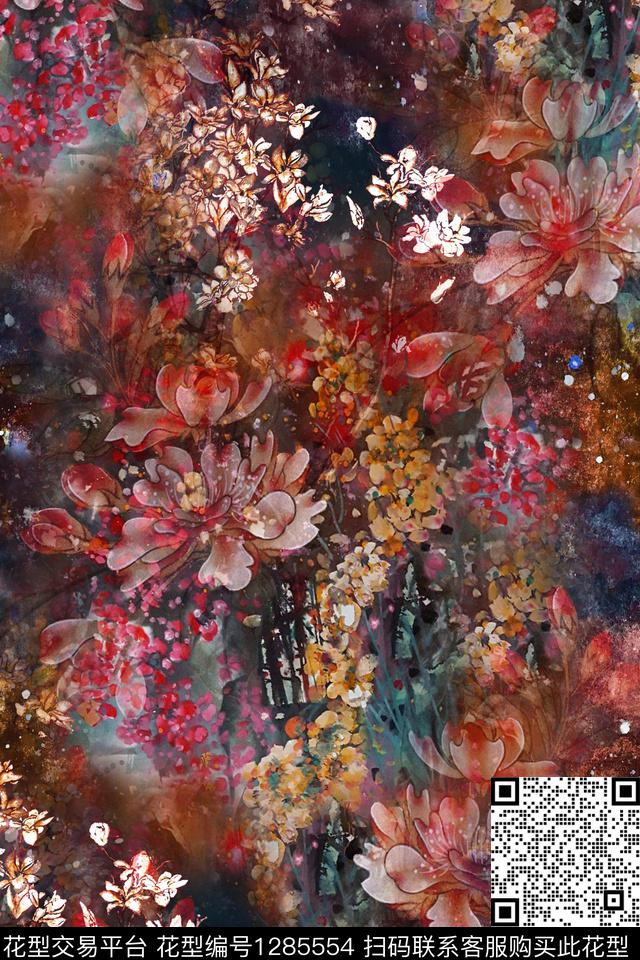 香云纱中国风复古旗袍华亿平台数码印花华亿平台下载（图片编号: 1285554） - 瓦栏（Walan）