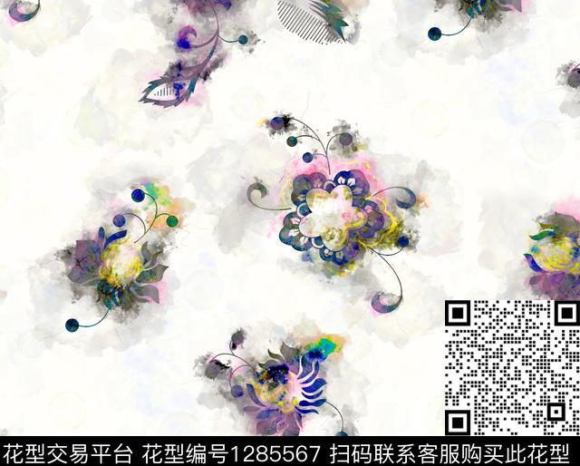 水彩花卉手绘数码印花华亿平台下载（图片编号: 1285567） - 瓦栏（Walan）